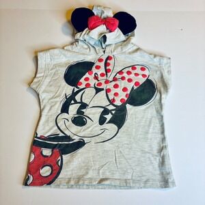 Disney Minnie Mouse Girls Hooded Ears Sleeveless Top XS (4/5) Gray Red Bow